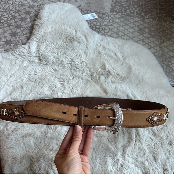 3-D Western Men’s 44 Brown Leather Studded Braided Belt Silver Buckle - Picture 8 of 9